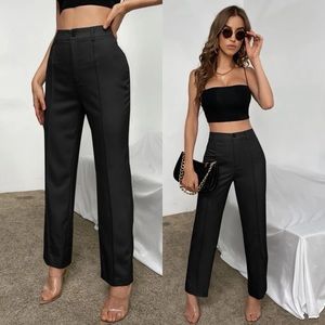 High waisted straight leg dress pants seam detail front black minimalist y2k